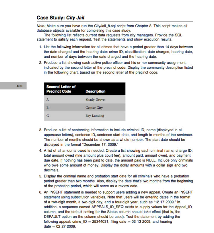  Case Study: City Jail database objects available for completing this case
