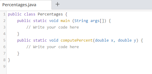 Modify the Percentages application whose main() method holds two double variables. Assign