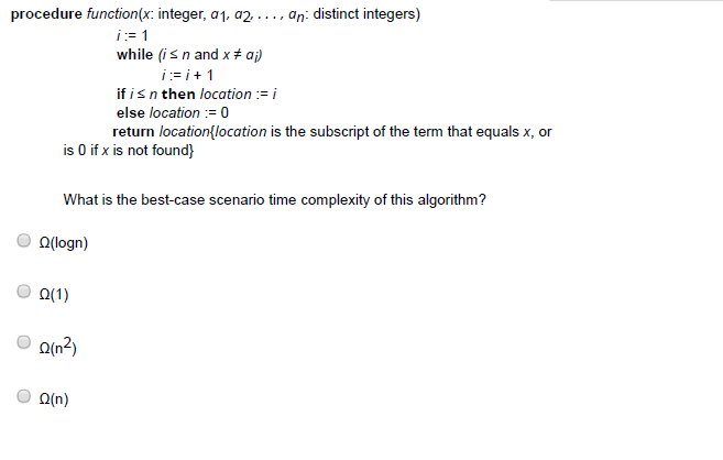  procedure function(x: integer, a1, a2, an: distinct integers) n and x