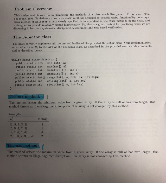  Implement the following methods using JAVA. Problem Overview This assignment focuses