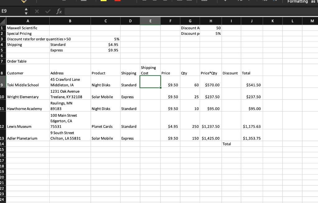 the IF function for total (I don't know if its right). Maxwell