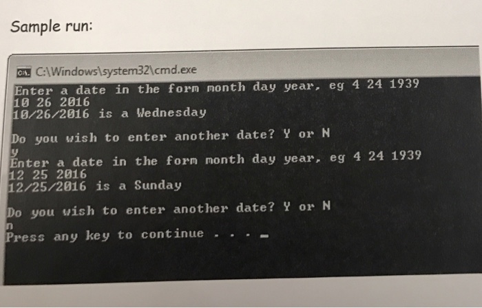 in month day year format and displays the day of the week