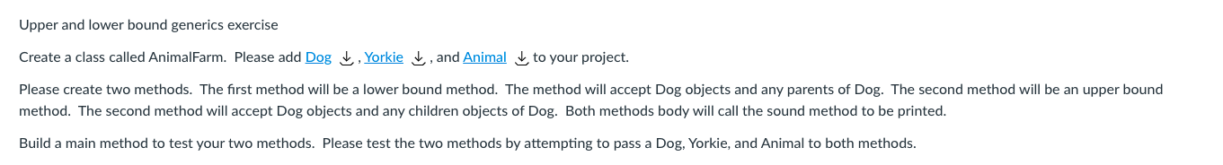 Please Help me solve this in Java: Upper and lower bound generics