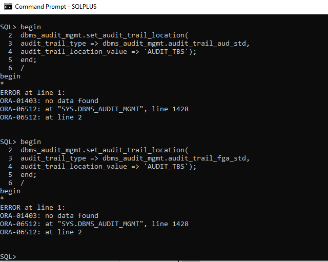 What a solution to this Error? C. Command Prompt - SQLPLUS SQL>