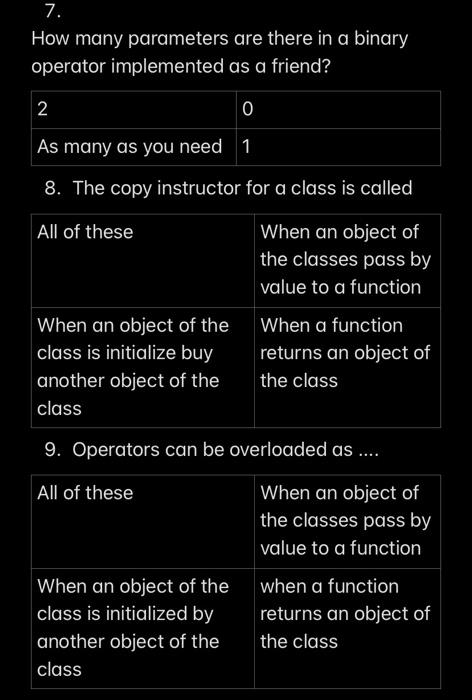 c++ multiple choice 7. How many parameters are there in a binary