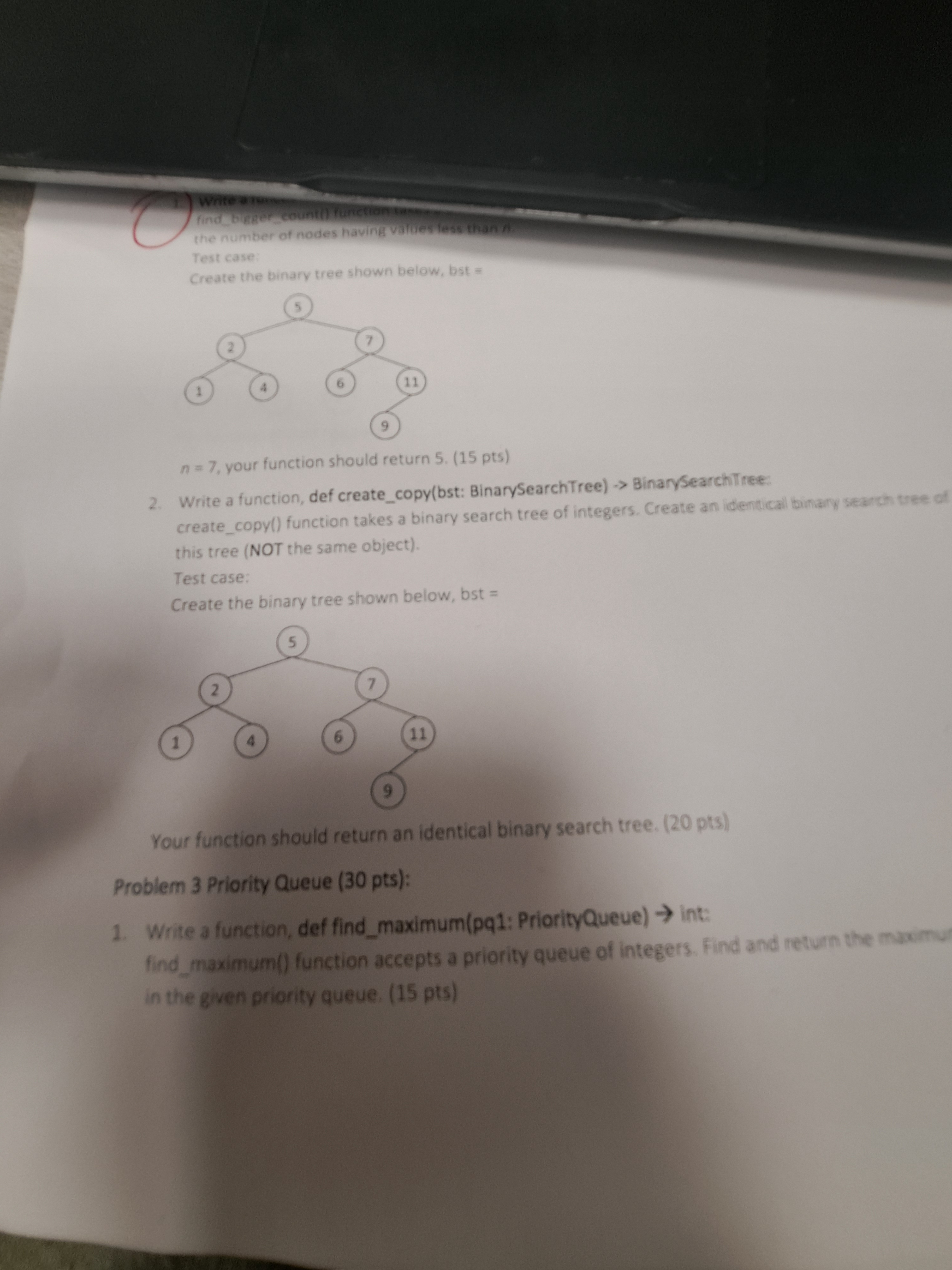  in python please Write a function, def find_bigger_count(bst: BinarySearchTree, n :