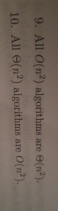 True or False for theta and big-O notation. Please give an