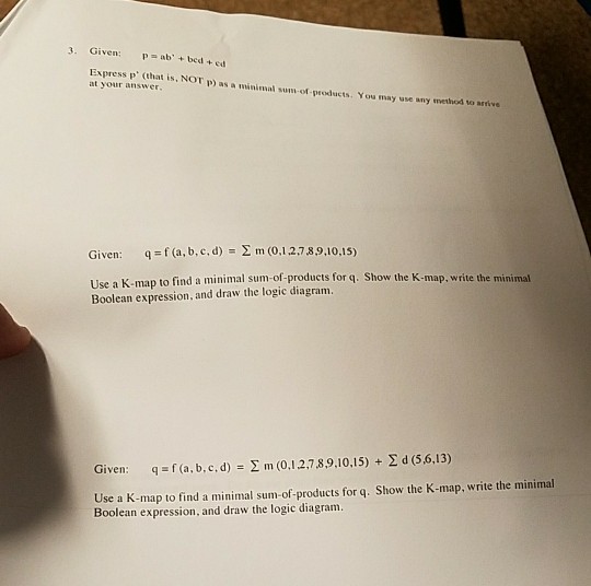  3. Given: p ab'+ bed + ed Express p' chat is,