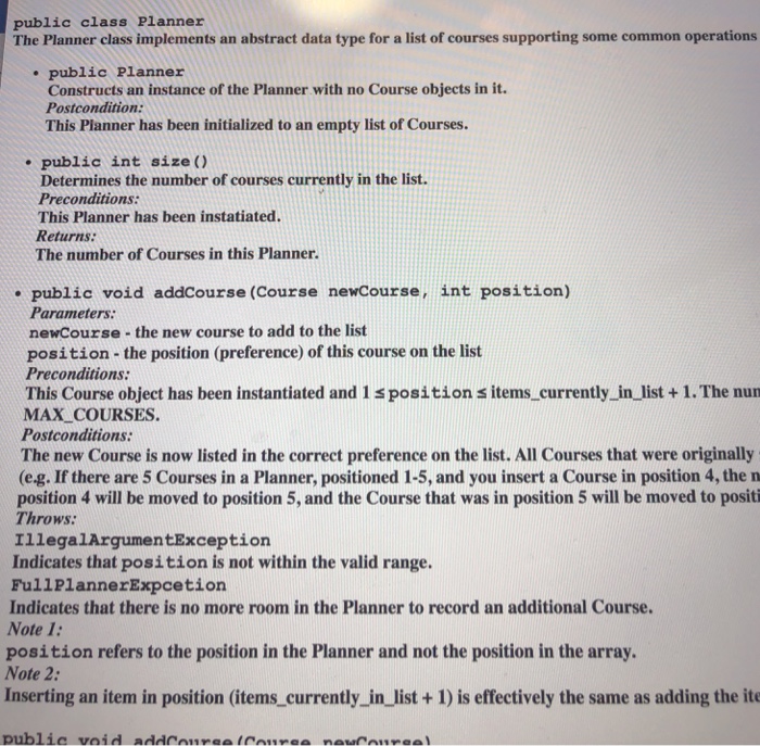  In Java Im trying to create a planner instanitated to a