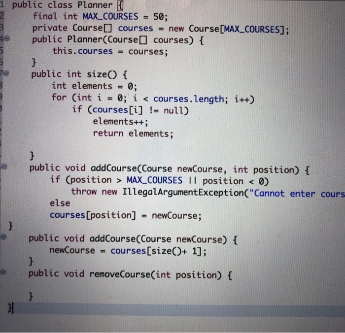 list of course objects with a no argument constructor, but Im confused