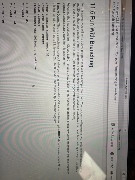  a learn.zybooks.com Assaments: SP20 CSE 1223 - Programming Java (8261) My