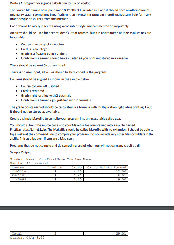  Write a C program for a grade calculation to run on