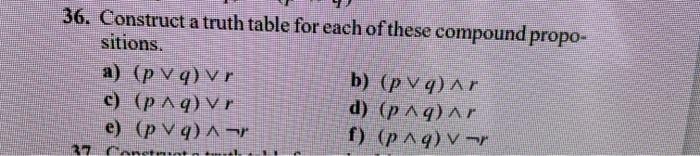 discrete mathsolve only for e and f 36. Construct a truth table