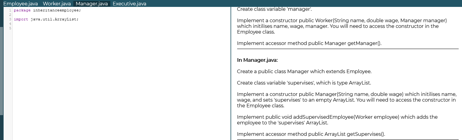 use super.methodname() to call a method in a superclass. In Employee.java: Create
