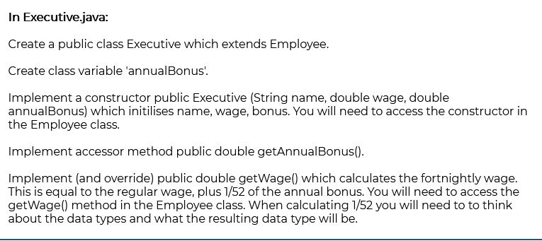 Implement a constructor public Employee(String name, double wage) which initilises name and