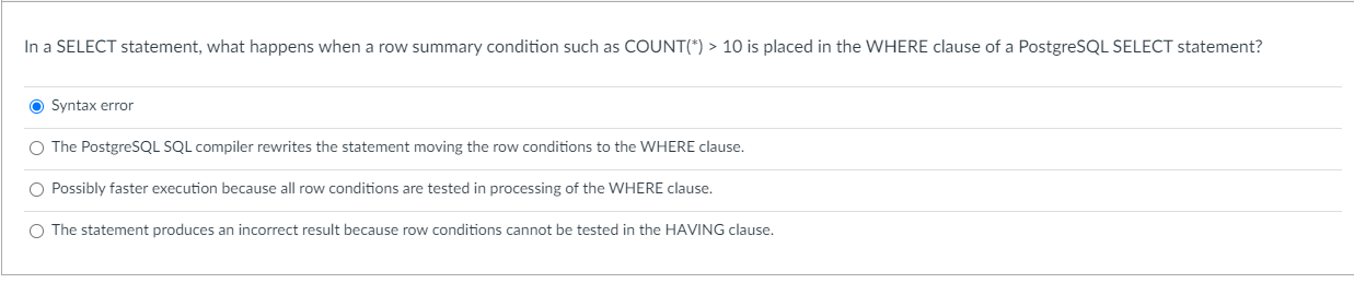 the following SQL SELECT statement. The decomposed statement should show the row