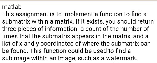  matlab This assignment is to implement a function to find a