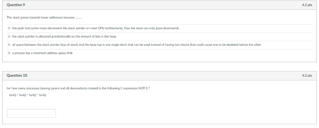  The stack grows towards lower addresses because .... the push instruction