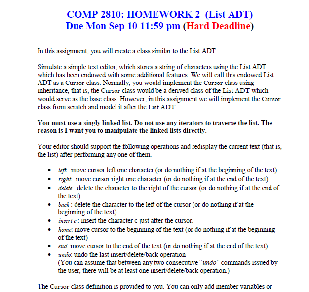 Please use C++ for this Header File #ifndef CURSOR_H #define CURSOR_H //