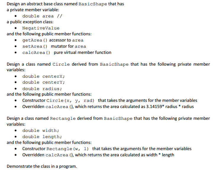  c++ program : Design an abstract base class named Basic Shape