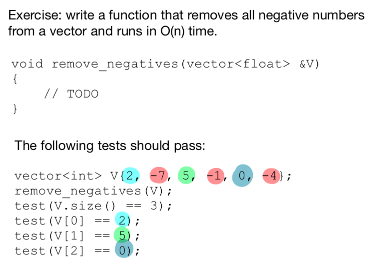 C++ Exercise: write a function that removes all negative numbers from a