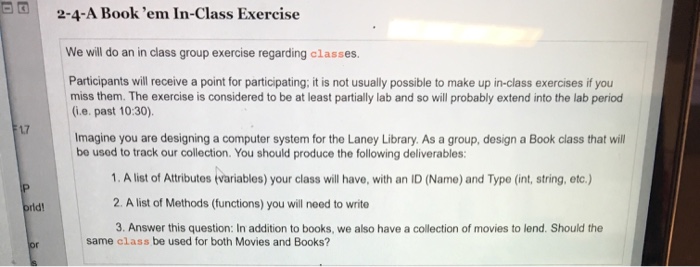  In Python | 2-4-A Book 'em In-Class Exercise We will do