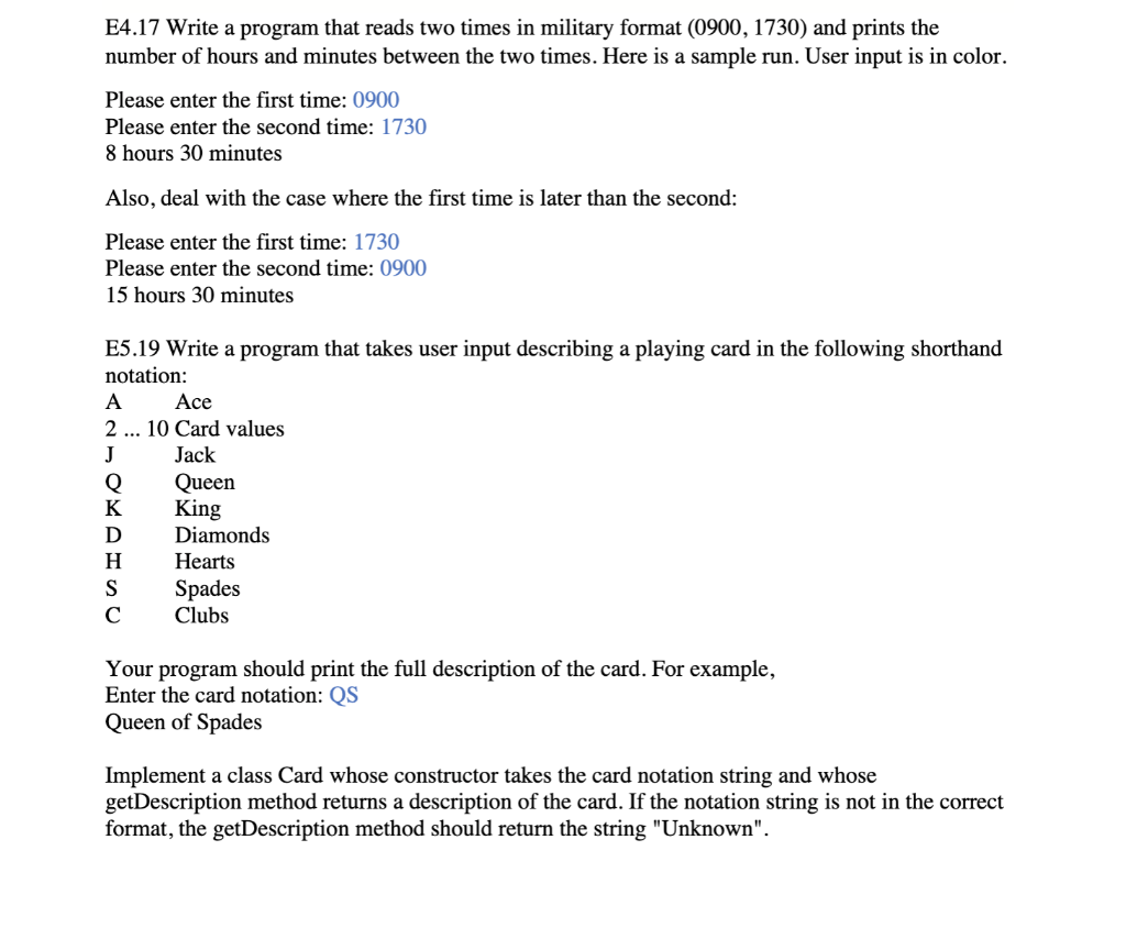 Java E4.17 Write a program that reads two times in military format