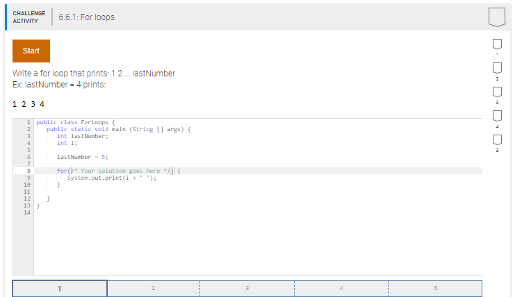  IN JAVA please MY6.1:For loops Start Write a for loop that