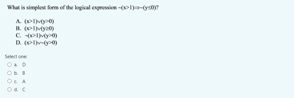 8 D. AR Select one: O a. D O b. C C.