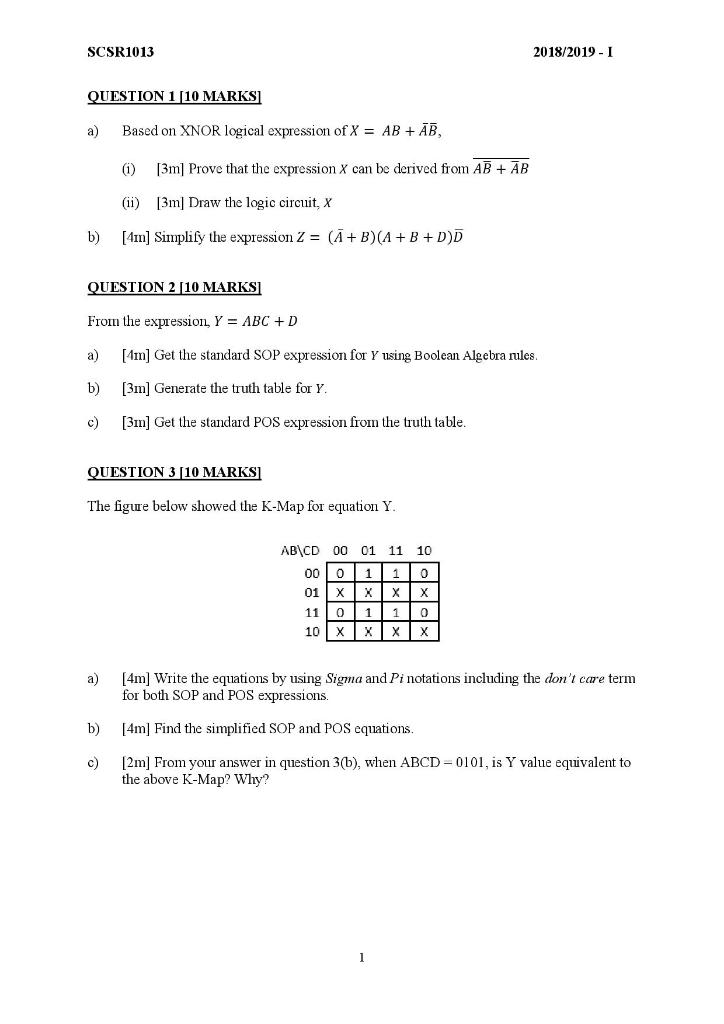 SCSR1013 2018/2019 - I QUESTION 1 [10 MARKS Based on XNOR