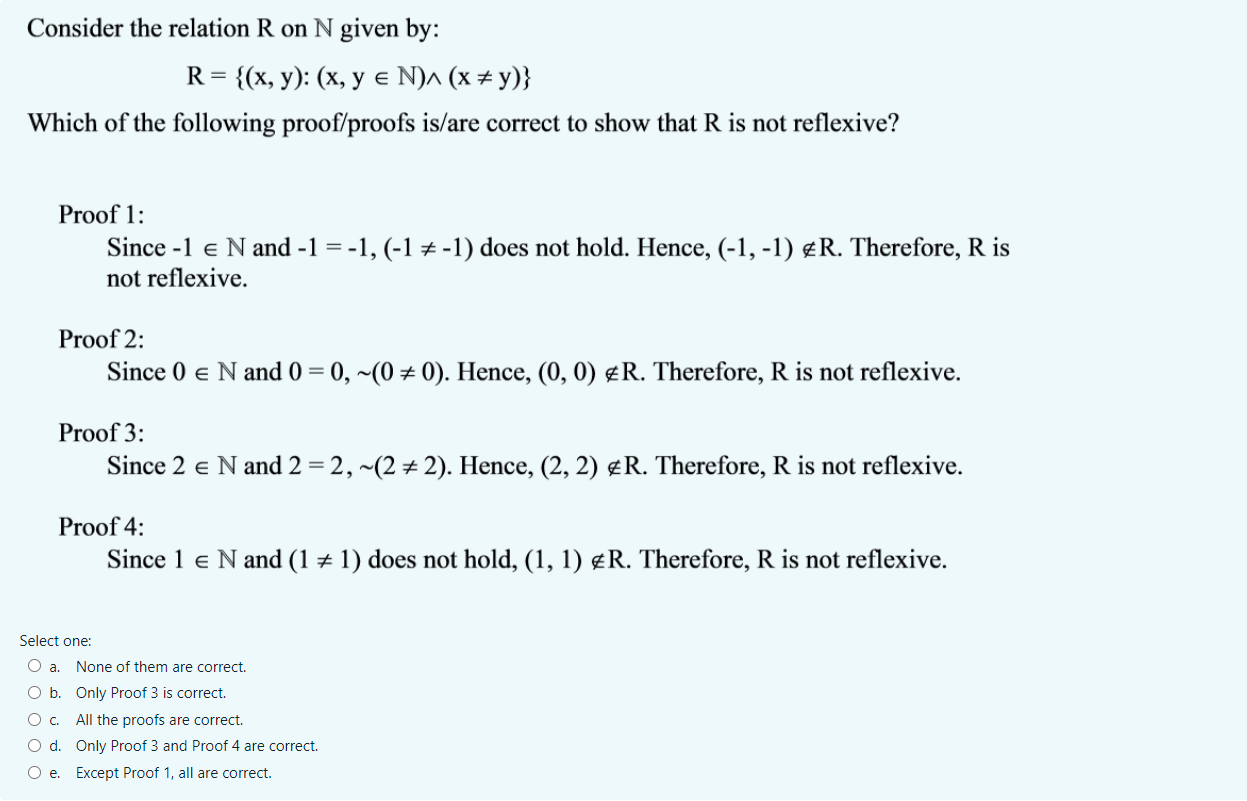 A O d. B Consider the relation R on N given by: