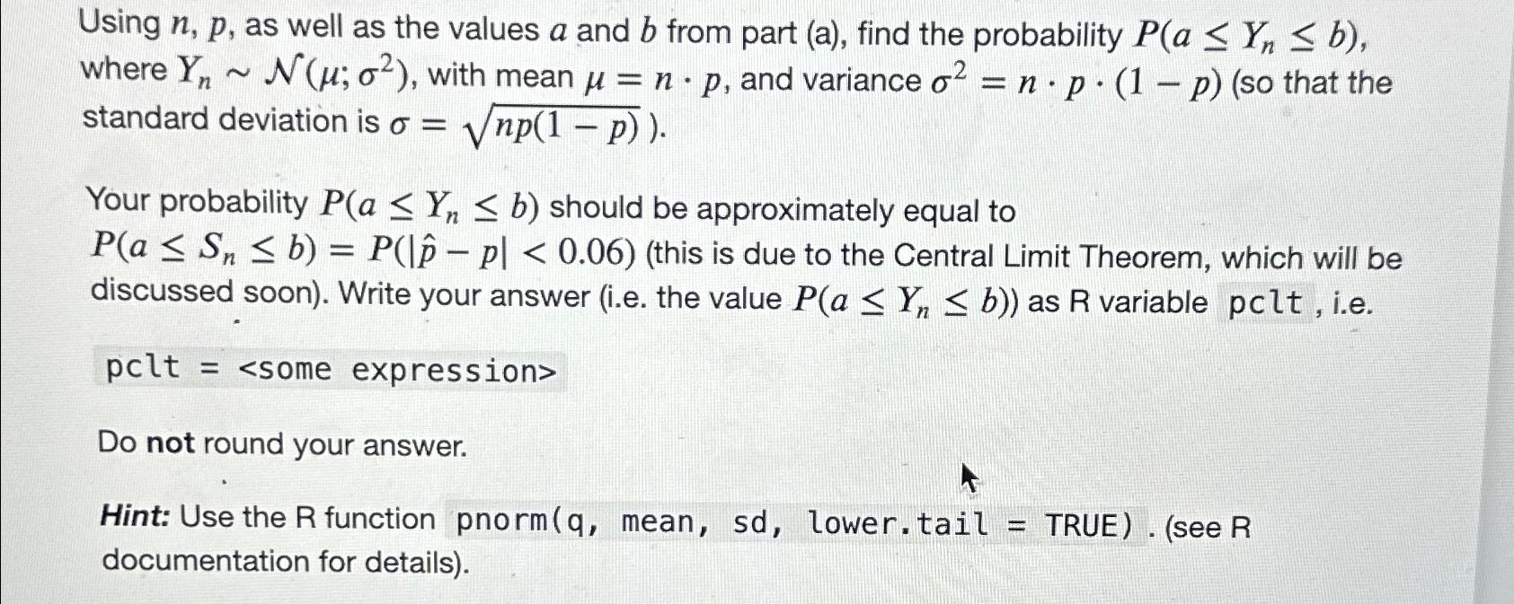 Using n,p, as well as the values a and b from