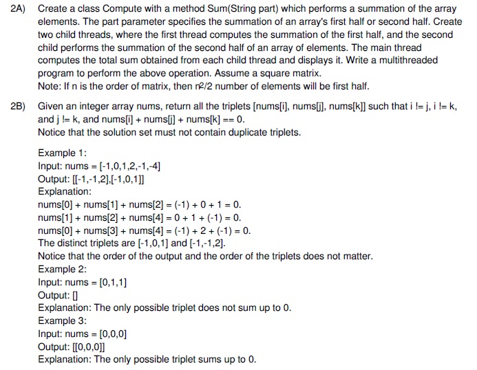  2A) Create a class Compute with a method Sum(String part) which