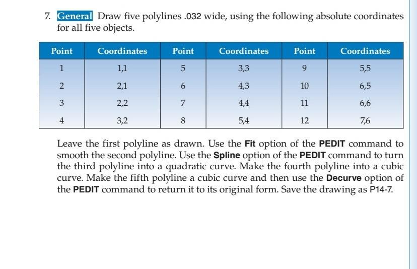 7. General Draw five polylines .032 wide, using the following absolute