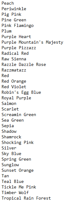 colors with one color per line. Write a program that requests a