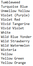 letter of the alphabet as input and then displays the colors beginning