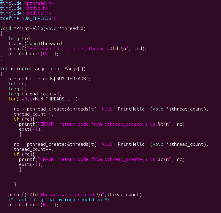 The code below implements a threaded version of hello world. a) How