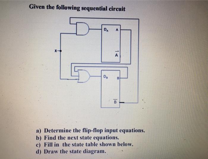  Given the following sequential circuit DA A D. B a) Determine