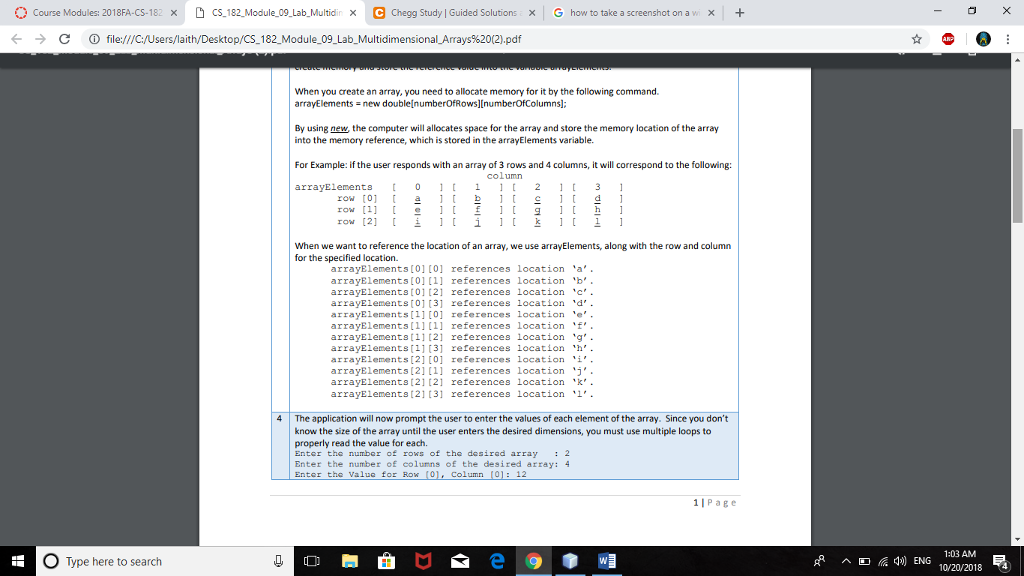 Solutions G how to take a screenshot on av x + file:///C/Users/laith/Desktop/CS-182-Module-09-Lab-Multidimensional-Arrays%20(2).pdf
