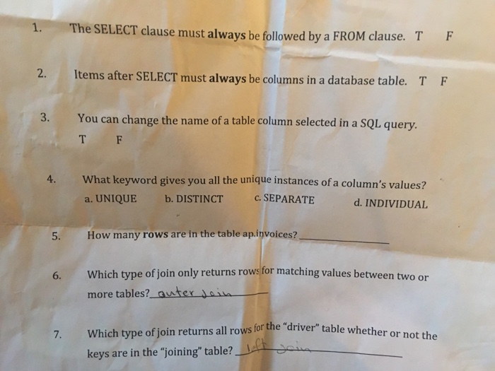  Can u please do 1 ,2,3,4 1. The SELECT clause must