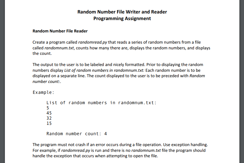 Reader Programming Assignment In this programming assignment you will create two python