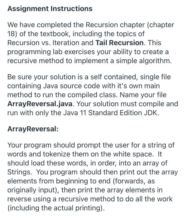 java question Assignment Instructions We have completed the Recursion chapter (chapter 18)