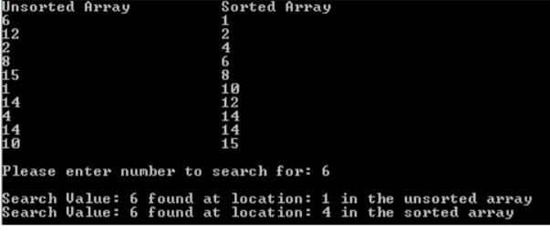 ///Java: Write a program to get create, sort, print, and searches an