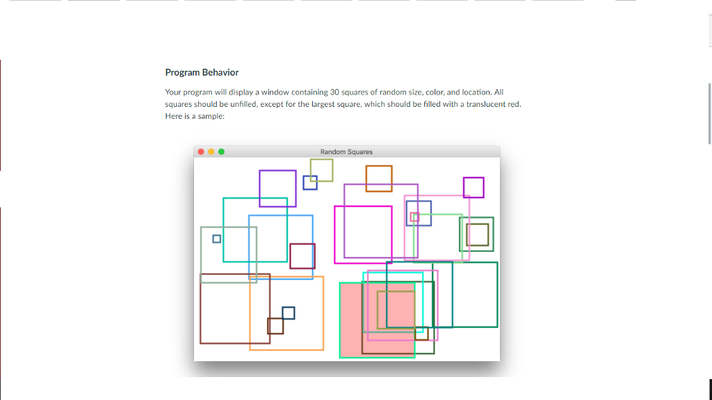 There's the imageYour program will display a window containing 30 squares of