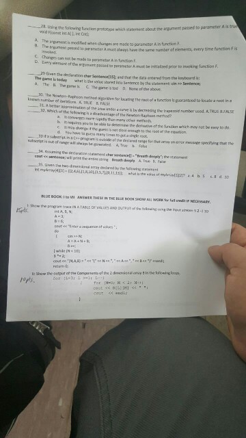 answer blue book question part 1 and show answer step by