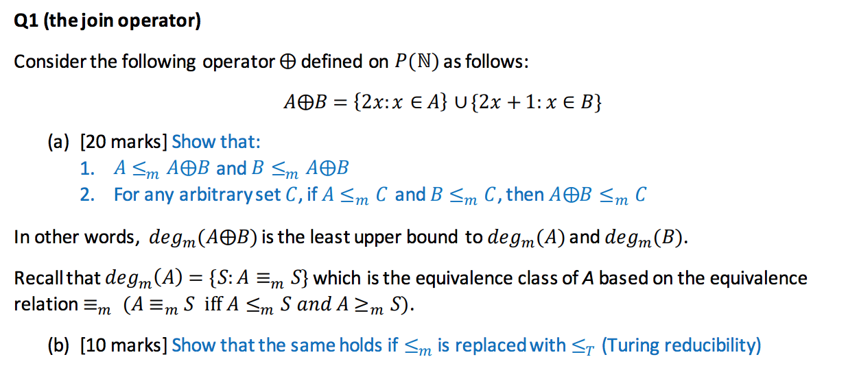  Q1 (the join operator) Consider the following operator defined on P(N)