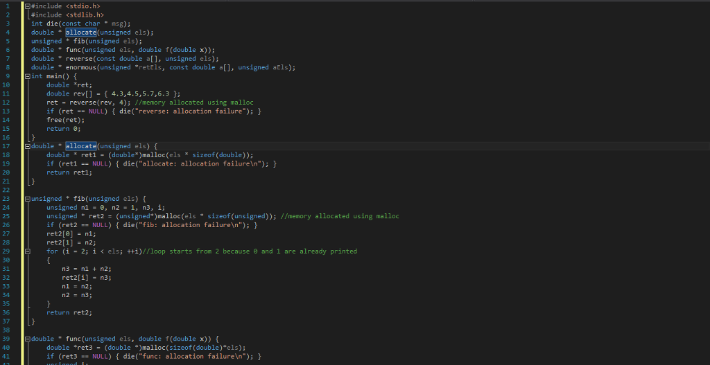 function double * reverse(const double a[], unsigned els); but need help calling