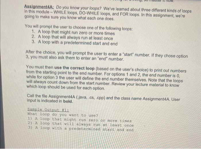  java please Assignment4A: Do you know your loops? We've leamed about