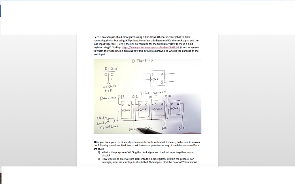 Make a 4 bit- register using jk flip flops. & help answer