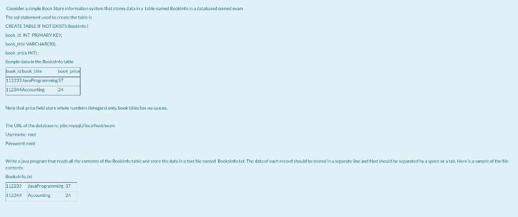 In Java please Consider a simple Book Store Information system that stores